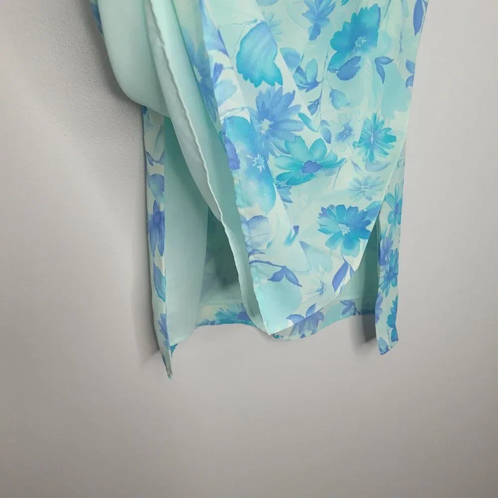 Vintage y2k bright pastel blue floral side slit cute modest preppy skirt 18 NWT